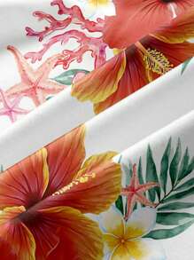 SHEIN Unity Áo crop top in hoa dâm bụt ngọt ngào cho nữ, phong cách bãi biển nghỉ dưỡng mùa hè - Nhiều màu - Xem 3