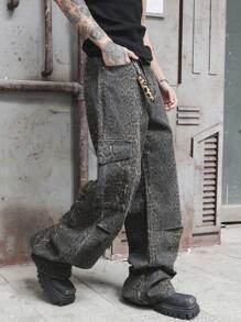 Manfinity EMRG Men's Casual Retro Leopard Print Cargo Jeans - Multicolor - View 4