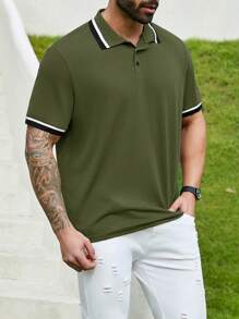 SHEIN Manfinity Homme Men Plus Size Contrast Button Half-Placket Short Sleeve Casual Polo Shirt For Summer