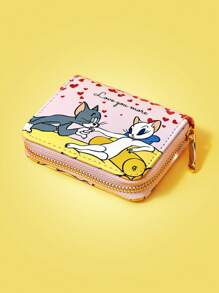 TOM & JERRY X SHEIN 1pc Pink Wallet With Kiss & Heart Pattern - Multicolor - View 5