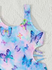 Tween Girl One-Piece Swimsuit, Tween Girl Hollow Out Triangular Monokini - Baby Blue - View 3
