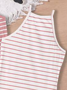 SHEIN Explorewe فستان مجموعة بدون أكمام عادي مقلم للفتيات المراهقات