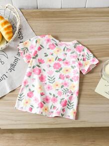 Newborn Baby Girl Nightgown, Round Neck Short Sleeve Floral Print Knitted Dress For Spring And Summer - Multicolor - View 2