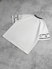 Manfinity EMRG Men's Casual Faux Suede Star Print Color Block T-Shirt, Summer  , Graphic Tops , T Shirts Graphic , Men Tops Graphic - White - View 6