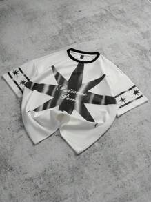 Manfinity EMRG Men's Casual Faux Suede Star Print Color Block T-Shirt, Summer  , Graphic Tops , T Shirts Graphic , Men Tops Graphic - White - View 7