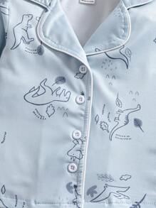 SHEIN 2pcs/Set Baby Boys' Autumn/Winter Woven Dinosaur Pattern Casual Lounge Long Sleeve Shirt & Long Pants Set - Baby Blue - View 3