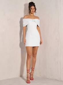 SHEIN BAE Damen elegantes Cocktailkleid mit offenem Schulterbereich und Schleife, geeignet für Party, Abendessen, Club in Herbst & Winter