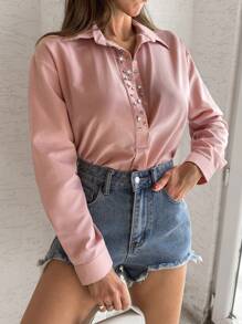 EURMUSE Women's Solid Rhinestone Elegant Blouse - White - View 6