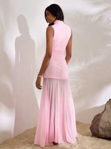 Opulessa 1 件女式纯色针织网眼紧身连衣裙 - 粉色 - 查看 2