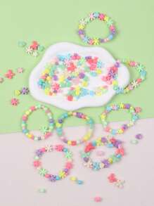 SHEIN 1 Set(100g)/2 Set(200g)/5 Set (500g ) Randomly Mixed Colored Five Pointed Star Small Flower Butterfly Heart-Shaped Beads, With Pre Drilled DIY Jewelry Manufacturing Material Package Set, Used For DIY Bracelets, Phone Chains, Bag Chains, Handmade Jewelry Manufacturing Equipment (Including Elastic Rope)