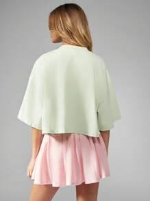 Missguided x Playboy Áo thun crop top tay ngắn thường ngày mùa hè, chất liệu cotton pha trộn, áo thun cơ bản, đồ mặc nhà, đồ dùng thiết yếu hàng ngày - Màu xanh Bạc hà - Xem 2