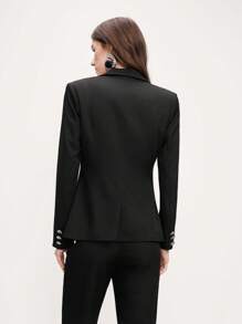 SHEIN LUNE 高品质女士商务休闲西装套装和西装外套 - 黑色 - 查看 8