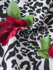 SHEIN Swim Leopard Print Rose Print Women's Bikini Sexy Strap Swimsuit Set - Multicolor - View 6