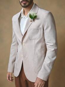 Manfinity NXTstreet Men's Casual Small White Flower & Green Leaf Print Long Sleeve Jacket, For Fall Winter - Khaki - View 4