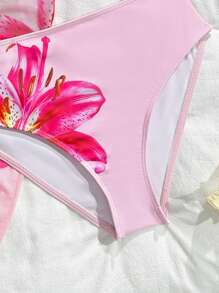 SHEIN 3 Stücke Set Bikini für Teenager Mädchen mit floralem Muster und dreieckigem Oberteil, inklusive Strandüberwurf, geeignet für Urlaub, retro, Strand, Ozean, Eleganz und Niedlichkeit - Verschiedenfarbig - Übersicht 5