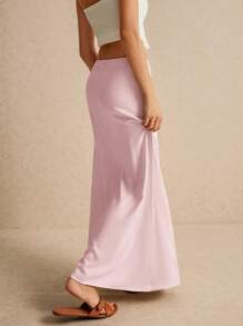 Poéselle Women's Skirt, Floor Length Maxi Skirt, Tie At Waist, Cute Skirt, Low Waist Skirt - Baby Pink - View 3