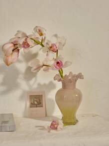 Cirelle 1pc Pink Gradient Glass Elegant Design Vase Decorative Accessory, Artistic Vase For Floral Arrangements, Home Decor, Bedroom, Wedding, Living Room, Flower Vase