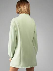 MISSGUIDED Cozy Loopback Sweater Mini Dress High Neck Long Sleeve Winter Fall Comfort Casual Day Style Ribbed Cuff Hem Christmas - Green - View 2