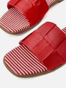MOTF PREMIUM STRIPED PRINT SQUARE TOE FLAT SANDALS - Red - View 4
