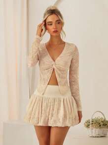 Glamine Women's Front Twist V-Neck Long Sleeve Sexy Top Fall Cloth For Women - Apricot - View 7