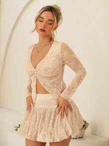 Glamine Falda de mujer con volantes en el bajo, cintura elástica y estilo sexy - Albaricoque - Ver 6