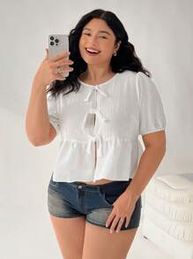 Solflare 大码复古衬衫，配彼得潘领、泡泡袖和自系腰带