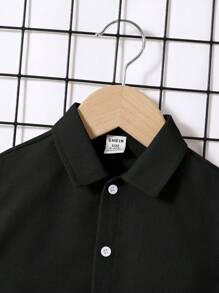 SHEIN 2 件套 男童纯色领短袖上衣和修身长裤 - 黑色 - 查看 4