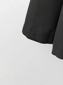 Franclia 大码纯色前扣口袋长袖上衣和 A 字裙 2 件套 - 黑色 - 查看 4