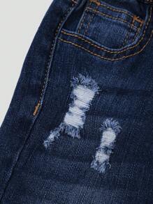 Sparklyn Medium Wash Distressed Young Girl Ripped Denim Jeans, Fashionable & - Dark Wash - View 4