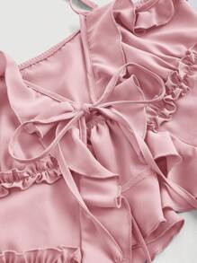 SHEIN MOD Summer Pink Bodycon Ruffle Cup Wireless Bralette With Front Knot And Back Straps,Rave Top - Pink - View 4