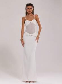 SHEIN BAE 女士优雅扭纹抹胸鱼尾连衣裙 - 白色 - 查看 5