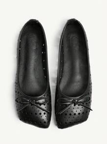 CUCCOO CHICEST Rhombus Toe Flat Laser Perforated Women's Flat Loafers - Black - View 1