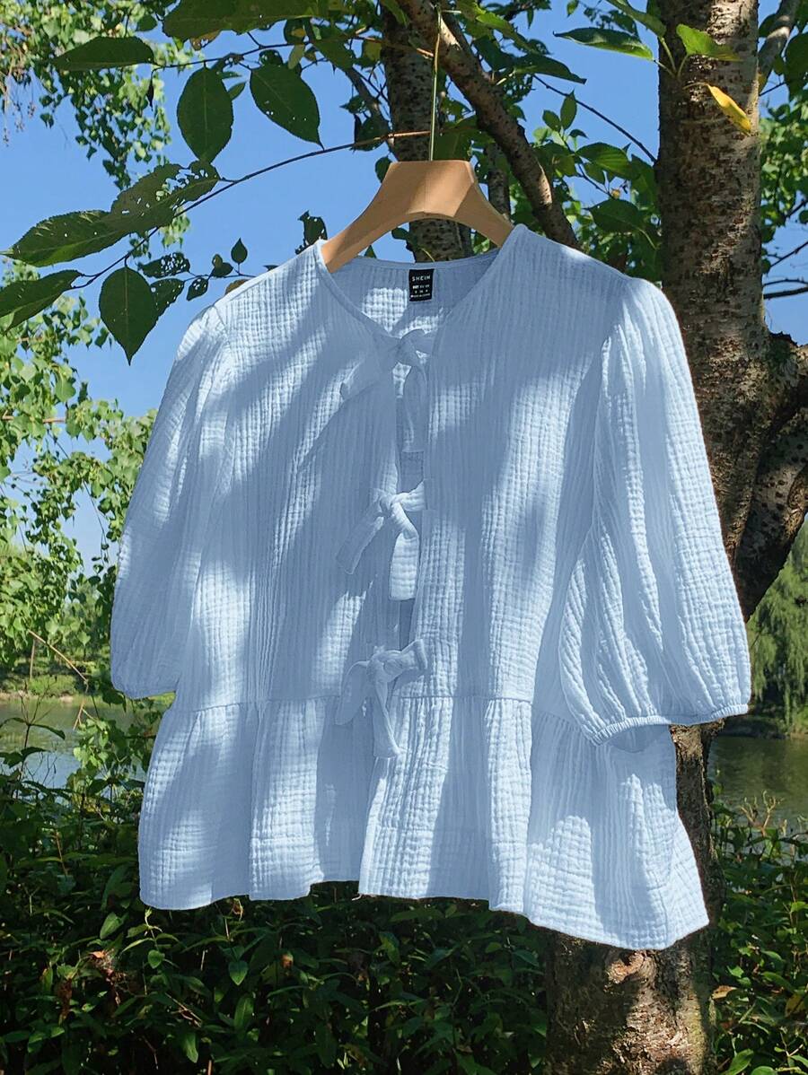 Comfortcana Plus Size Casual Blue Vacation Shirt, Spring/Summer - Baby Blue - View 1
