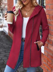 SHEIN LUNE Zip Up Hooded Coat For New Year Clothes
