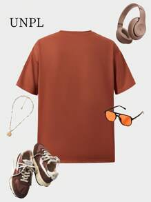 SHEIN Teen Boy Streetwear Fashion Round Neck Letter Embossed Print T-Shirt - Brown - View 2