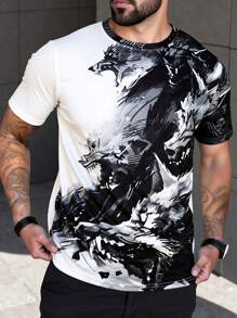 Manfinity LEGND Men's Animal Pattern Round Neck Short Sleeve Casual Versatile T-Shirt Graphic T Shirts For Men Men Clothing Men T Shirts