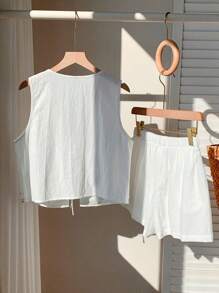 Comfortcana Conjunto de 2 piezas de estilo bohemio y veraniego con estampado floral blanco tejido