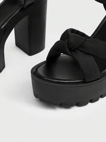 Sugerpunk Women's Black High Heel Sandals, Summer Open Toe Chunky Heel Floral Party Dress Shoes, Strap Work Formal Heels - Black - View 3