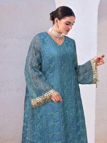 Al Najma 女士休闲简约阿拉伯风格连衣裙，适合夏季 - 藍色 - 查看 2