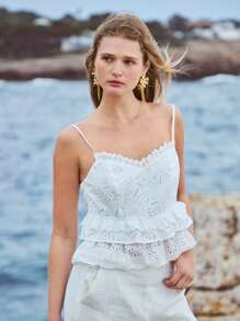 MOTF PREMIUM EYELET EMBROIDERY RUFFLE HEM CAMI TOP