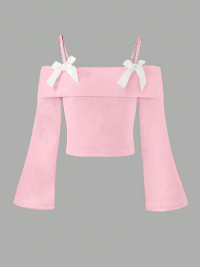 Elladie kids Tween Girls Ny långärmad Cami-topp, off-the-skulderdesign och pilbåge för Tween Girls finns på marknaden. Den är bekväm, moderiktig, elegant, söt, söt, livlig, unik och ett måste för och att klä upp sig.