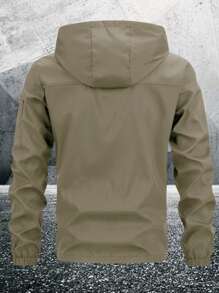 Manfinity Homme Men Light Grey Fabric Hooded Long Sleeve Outdoor Jacket For Sports And Outdoor Activities,Tech Wear Jacket, Fall - Khaki - View 2