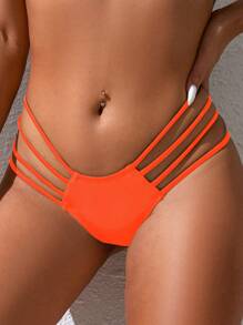 SHEIN Swim Women's Summer Beach Solid Color Waist Cutout Sexy Bikini Bottom