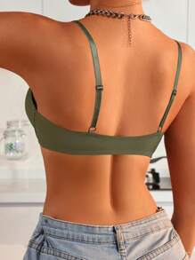 1pc Women's Simple & Fashionable Wire Bra, Suitable For Summer - Olive Green - View 2