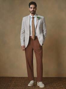 Manfinity NXTstreet Men's Casual Small White Flower & Green Leaf Print Long Sleeve Jacket, For Fall Winter - Khaki - View 6