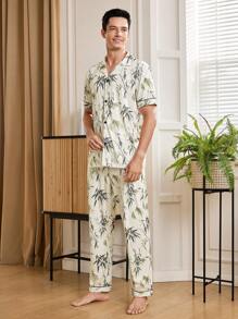 Manfinity Bamboo Print Short Sleeve Pants Men's Pajama Set - Multicolor - View 7