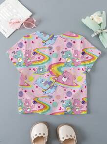 SHEIN X Care Bears Tricou cu imprimeu complet pentru fetiță din desene animate pentru vară