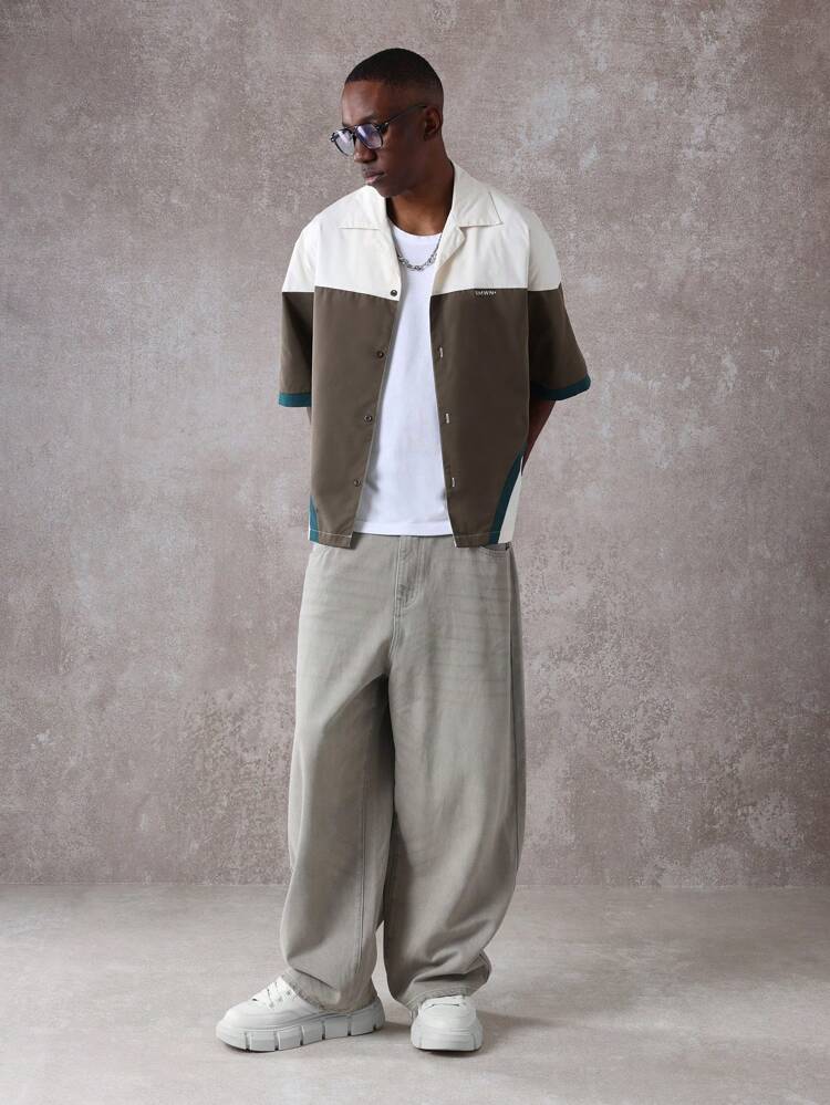 Color Block Boxy Fit Camp Collar Shirt