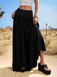 Comfortcana Quần thời trang tối giản màu trơn cho nữ, phù hợp cho mùa hè - màu đen - Xem 4