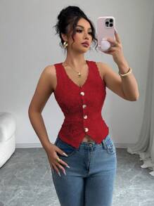 Chiquease Elegant Fashion Stylish Slim Fit Sleeveless Camisole - Red - View 1
